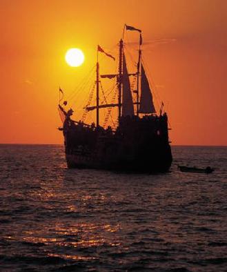Sailing ship at dusk